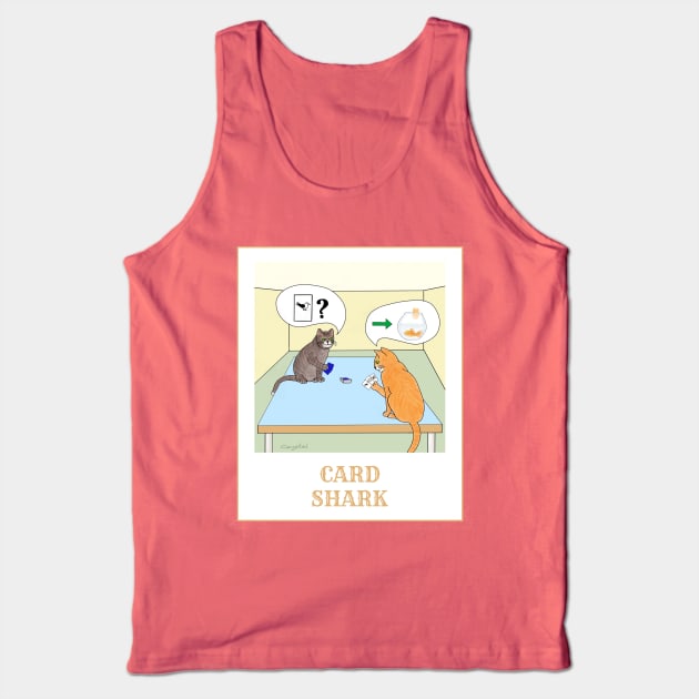 Something Fishy is Going on in this Amusing Cartoon Cat Drawing of a Card Shark Tank Top by Crystal Raymond